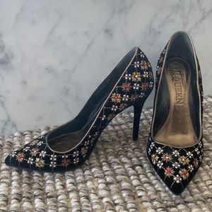 Alexander McQueen Black Velvet Rhinestone Embellished Pumps